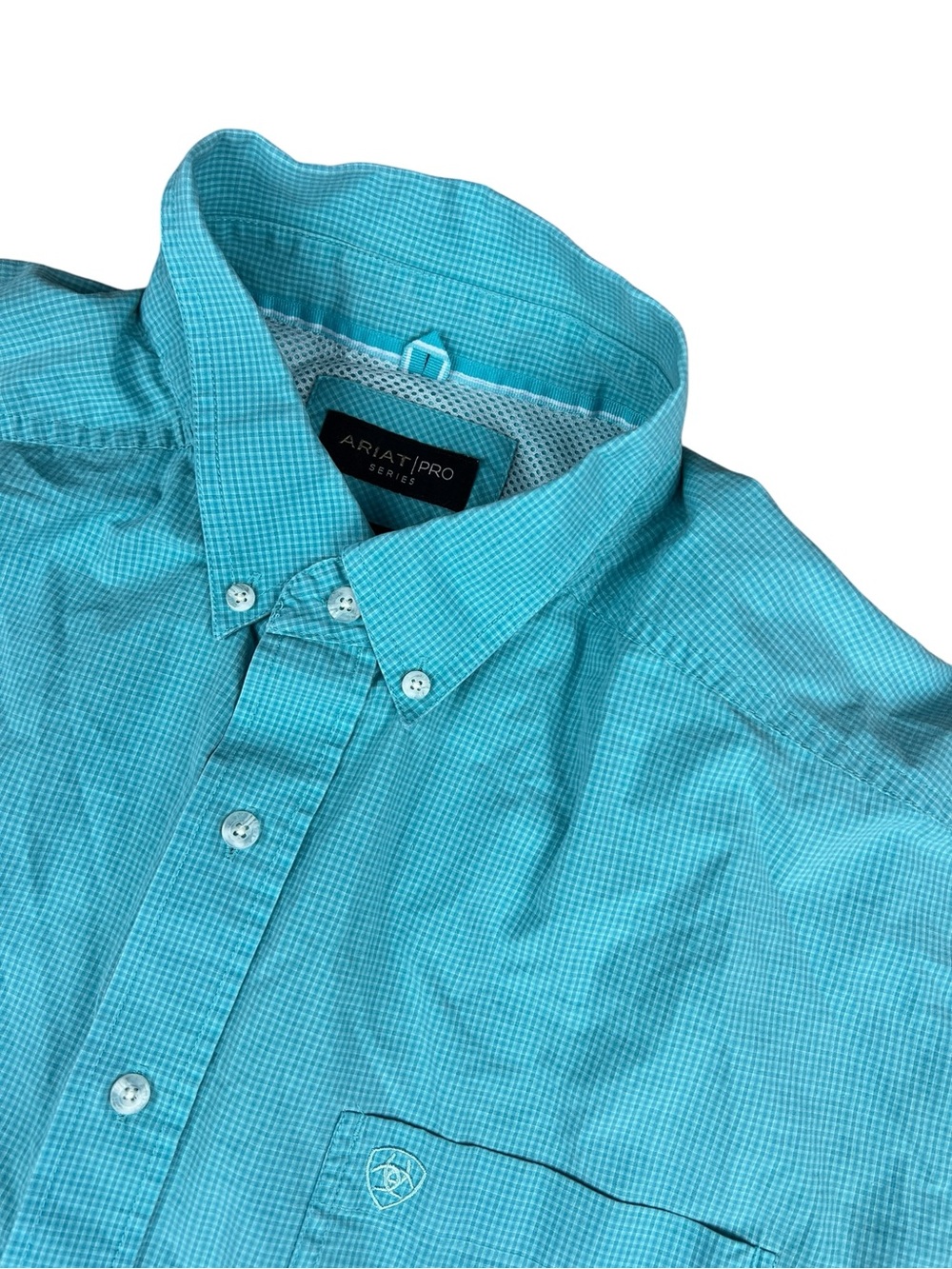 Ariat Pro Series Shirt Men's XXLT Turquoise Blue Short Sleeve Checkered Venting